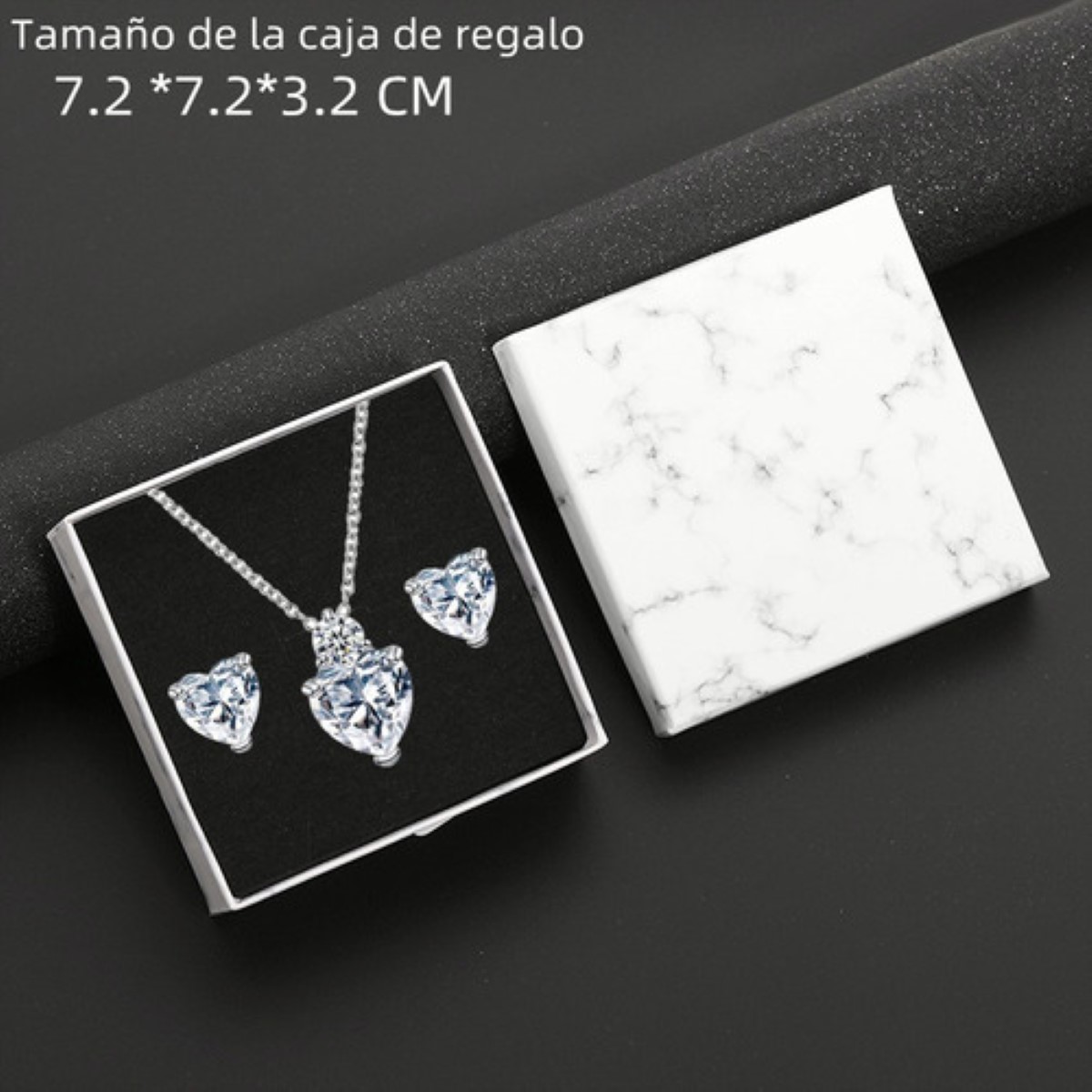 Juego De Collar Y Aretes Mujer Plata 925 Con Zirconia+caja Plata  Corazon