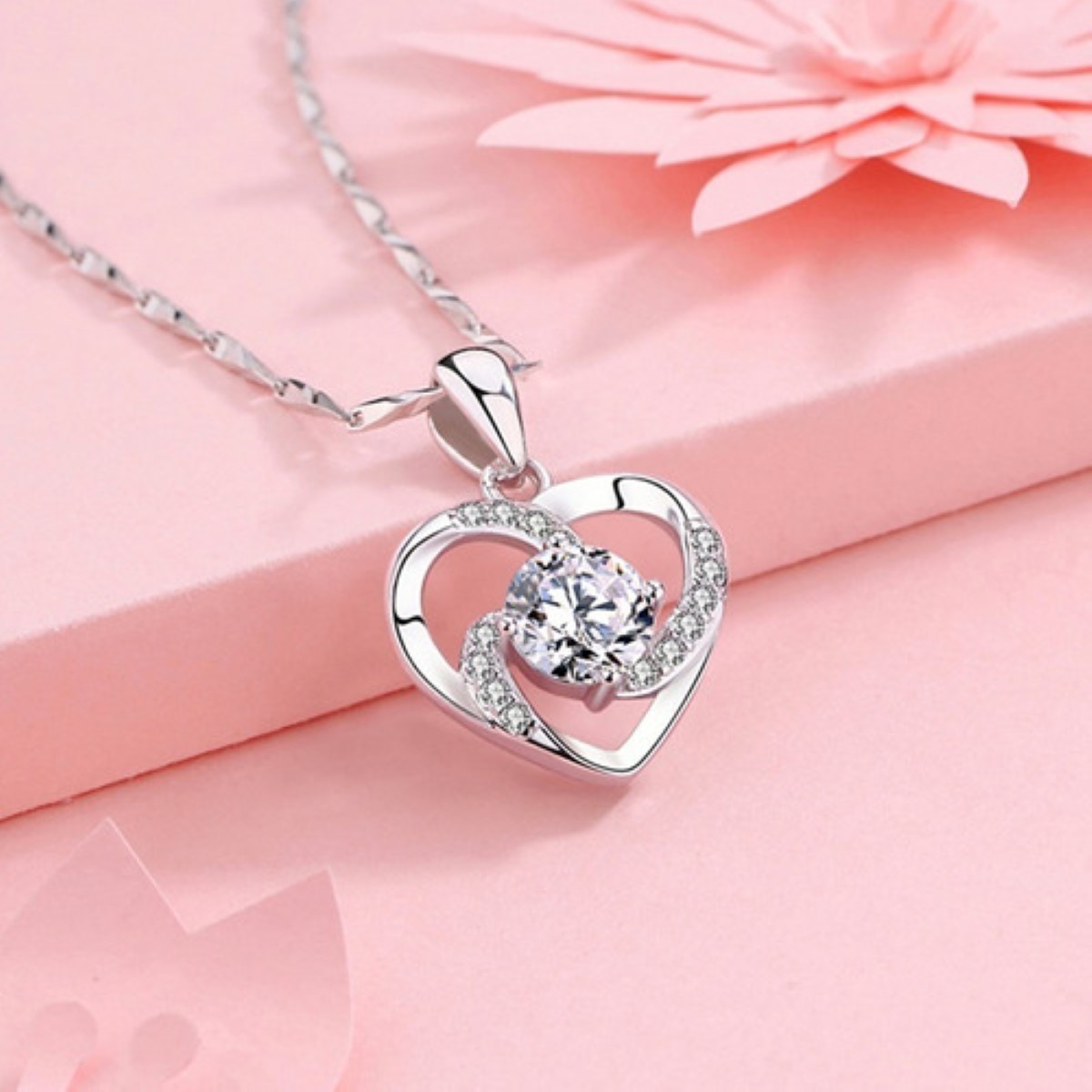 Set Collar Y Aretes Corazon Plata 925 Con Zircón Para Mujer 3pz Plata 