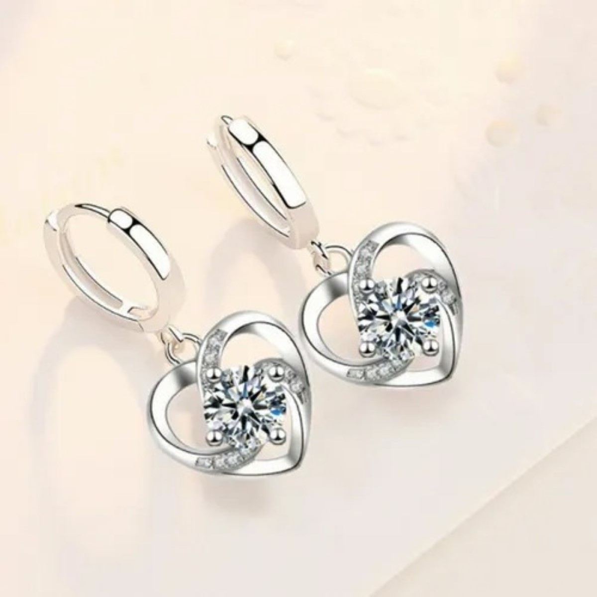 Set Collar Y Aretes Corazon Plata 925 Con Zircón Para Mujer 3pz Plata 