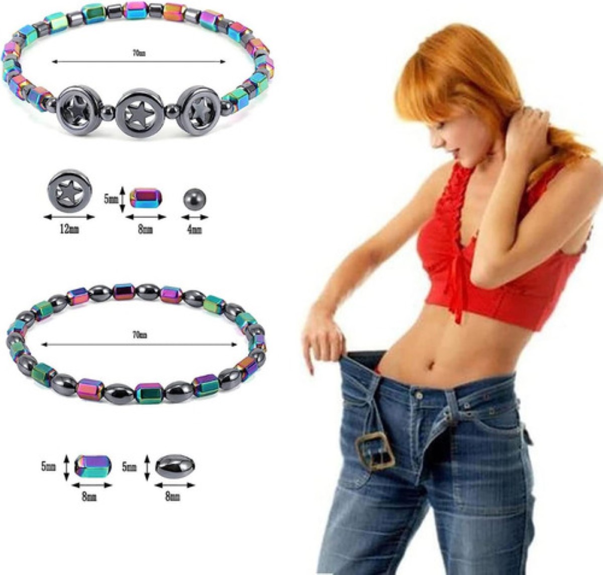2pcs Tobillera Pulsera Deterapia Magnética 7cm Negro/Colores