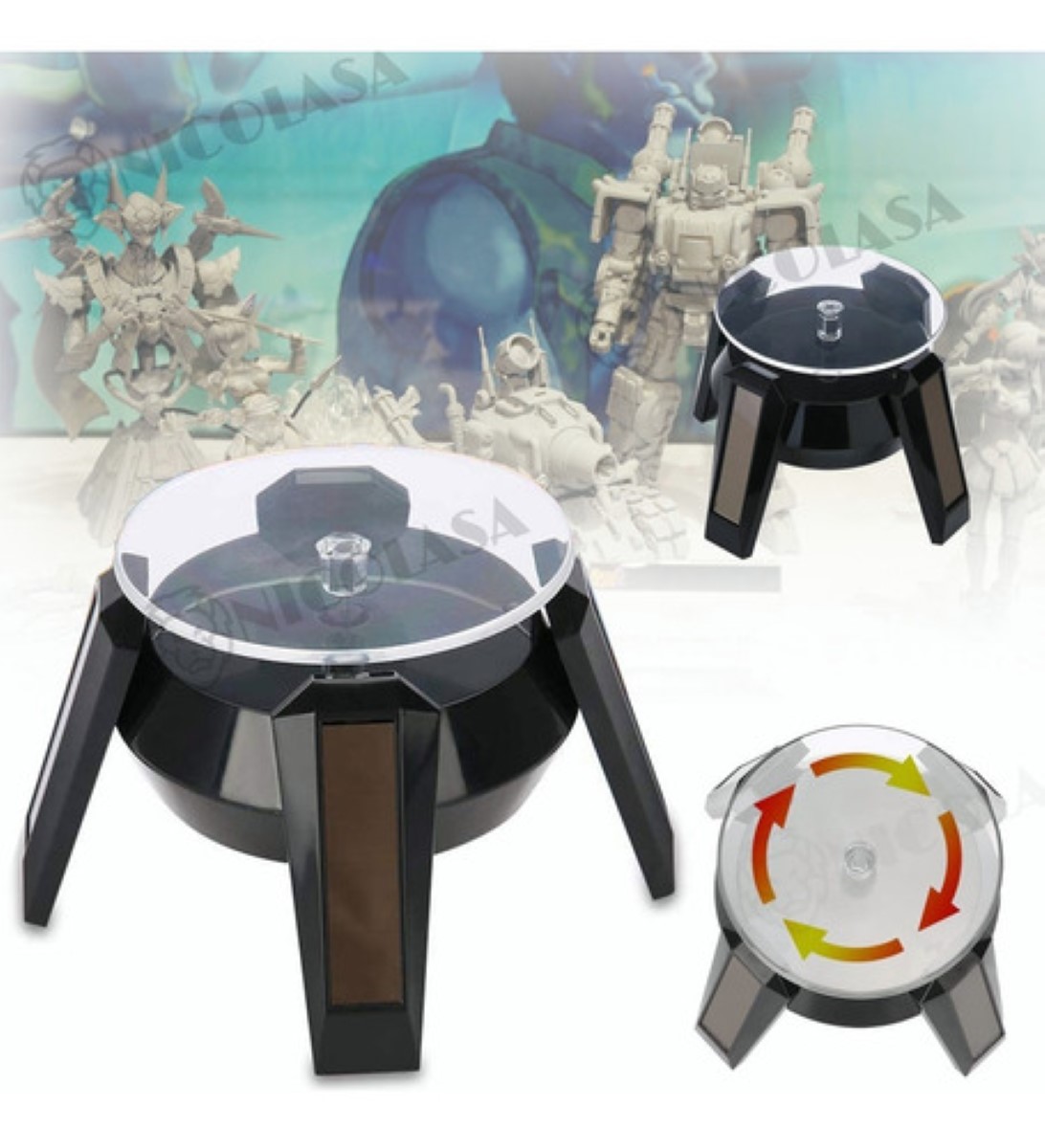 Solar Base Giratoria Eléctrica para Adornos Negro