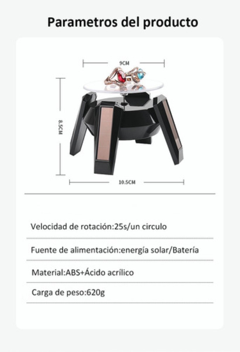 Solar Base Giratoria Eléctrica para Adornos Negro