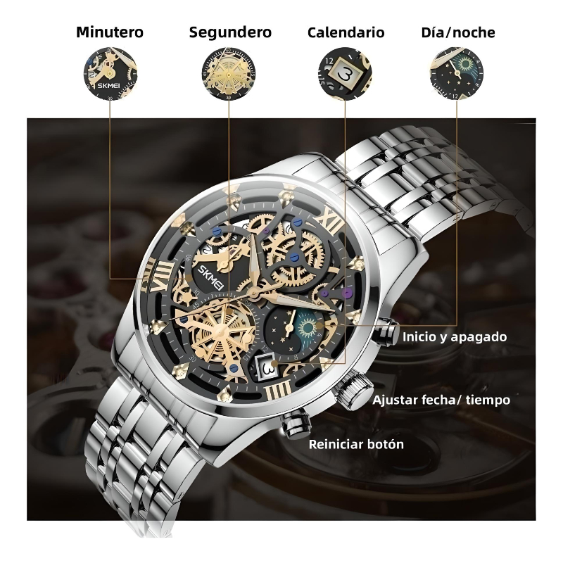 Reloj Skmei 7039 Relojes Mecánicos Esqueleto Impermeable Men.