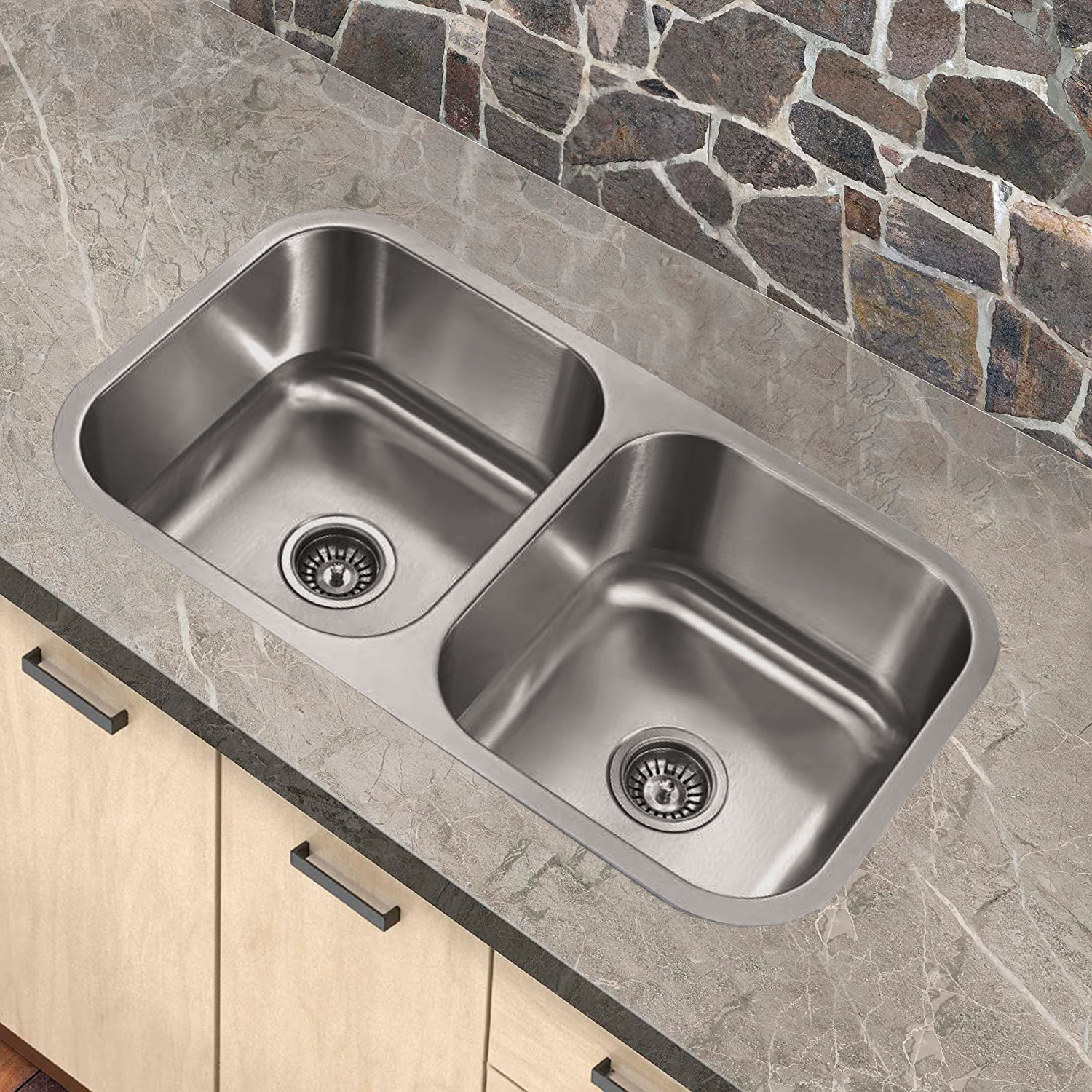 CNX Tarja doble para Cocina fabricado en Acero Inox y Kit de Instalación Completo (Tarja de dos tinas)