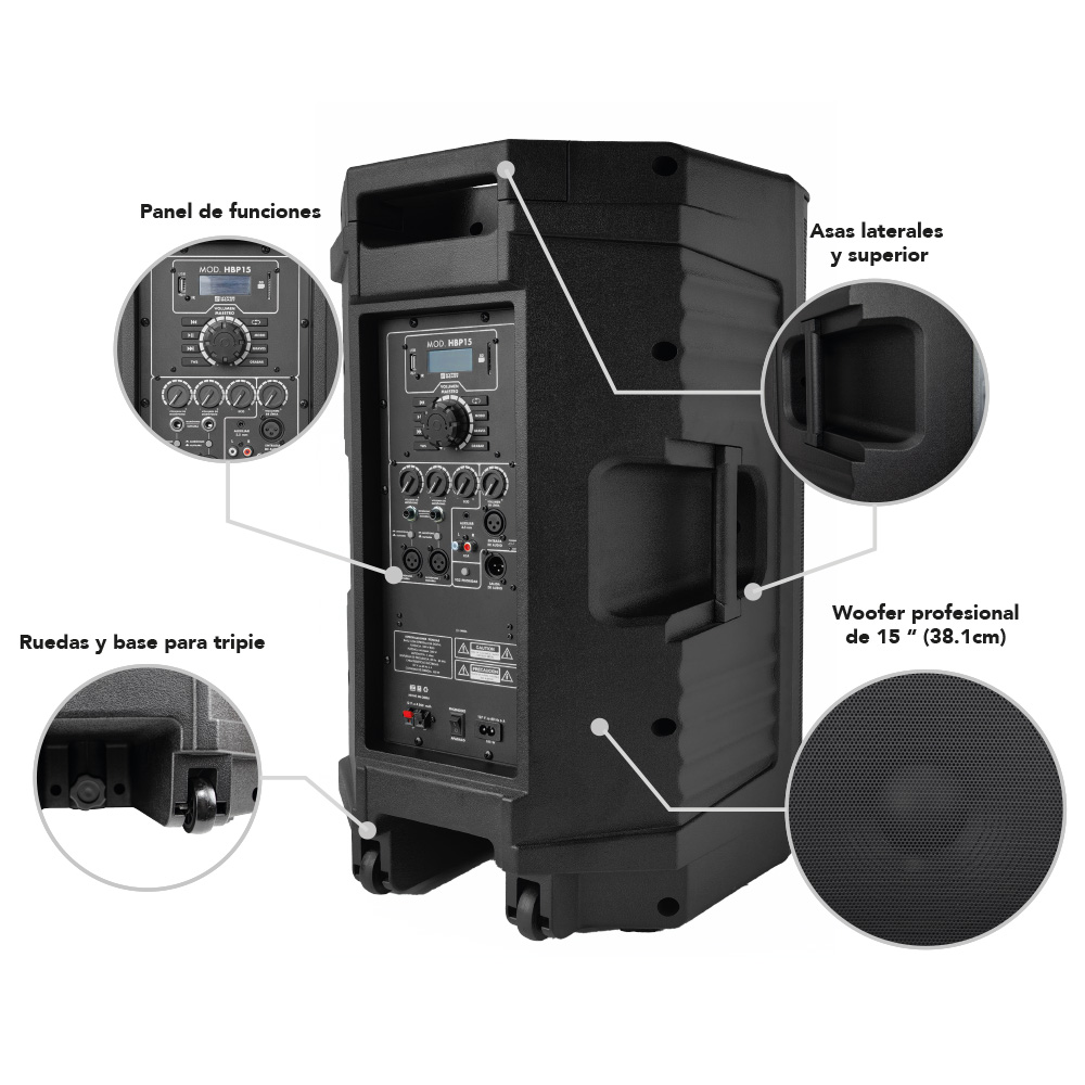 Bocina Bafle Hyper Beast 15 Pulgadas Bluetooth TWS 60W RMS.