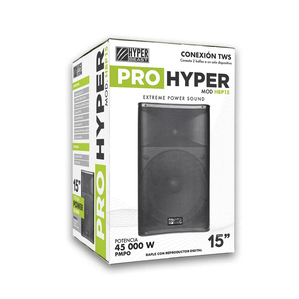 Bocina Bafle Hyper Beast 15 Pulgadas Bluetooth TWS 60W RMS.