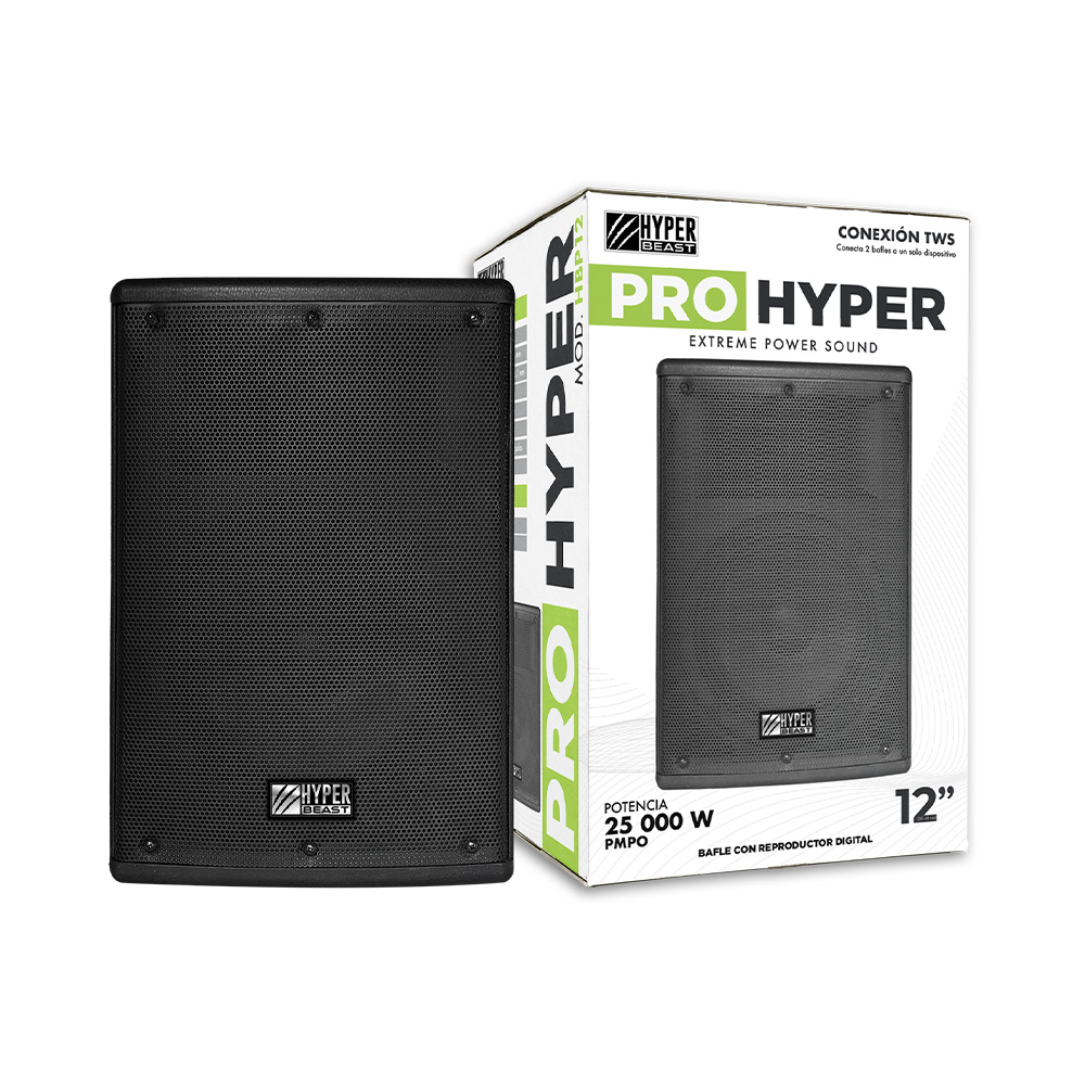 Bocina Bafle Hyper Beast 12 Pulgadas Bluetooth TWS 60W RMS Batería.