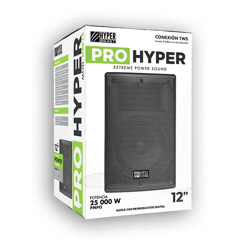 Bocina Bafle Hyper Beast 12 Pulgadas Bluetooth TWS 60W RMS Batería.