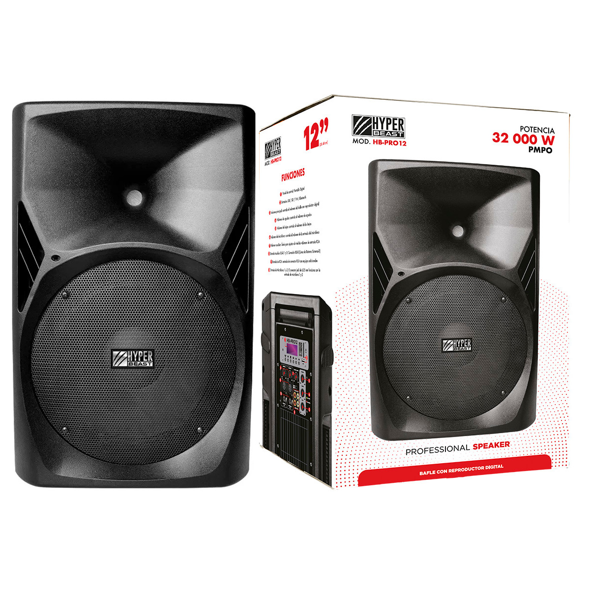 Bocina Profesional Hyper Beast 12 Pulgadas Bluetooth Amplificador.