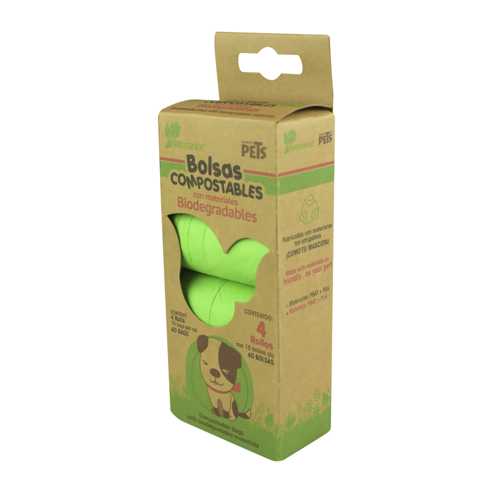 BOLSAS SANITARIAS COMPOSTABLES 4 ROLLOS / 60 BOLSAS