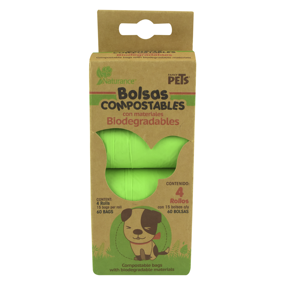 BOLSAS SANITARIAS COMPOSTABLES 4 ROLLOS / 60 BOLSAS