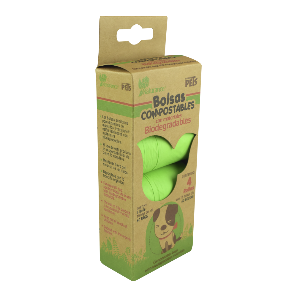 BOLSAS SANITARIAS COMPOSTABLES 4 ROLLOS / 60 BOLSAS