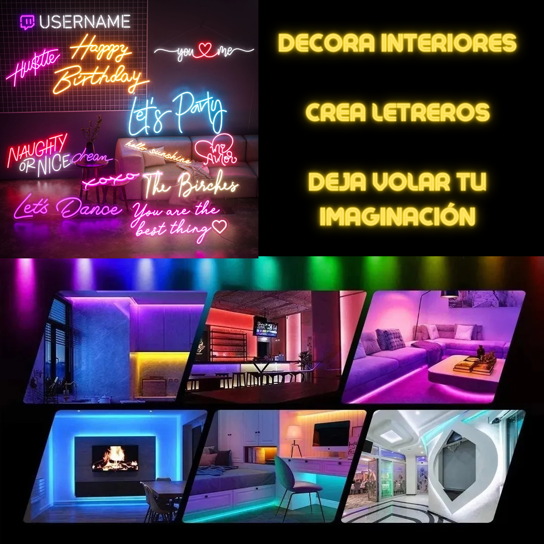 Tira Led Multicolor Neón Audiorítmica Control y APP Bluetooh 5mts Rgb