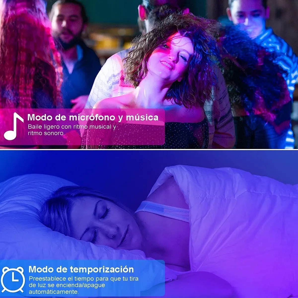 Tira Led Multicolor Neón Audiorítmica Control y APP Bluetooh 5mts Rgb