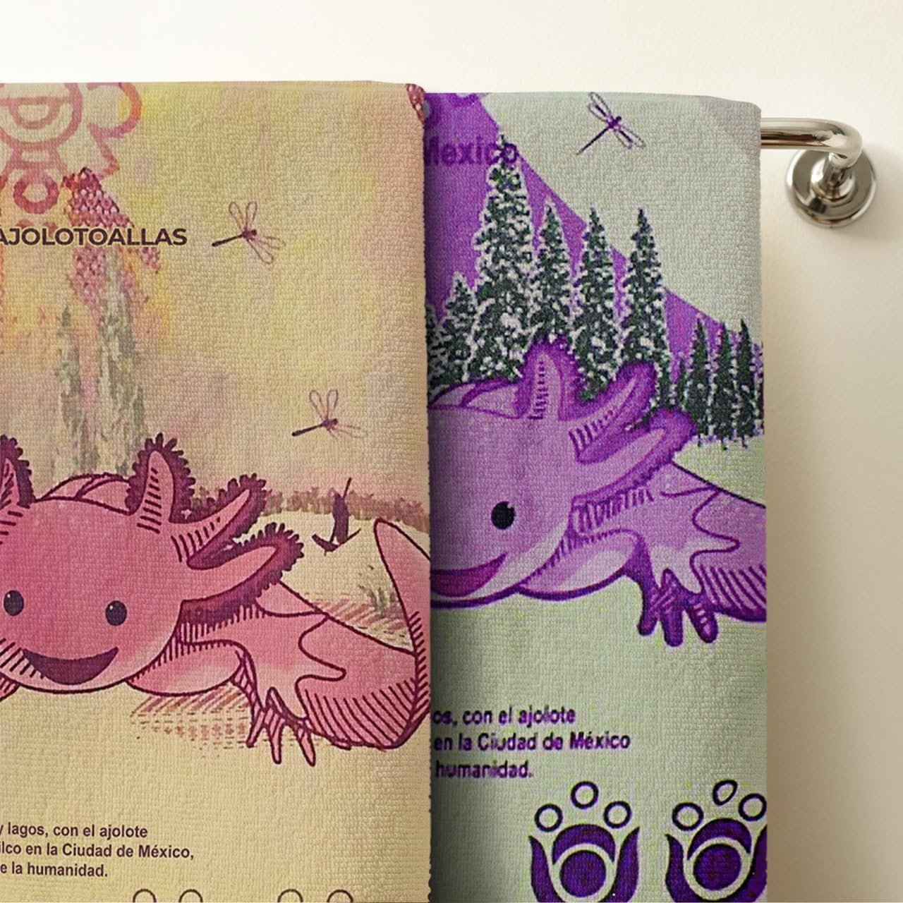 Set 2 Toallas De Baño Diseño Billete Mexicano Ajolote Microfibra de Poliéster