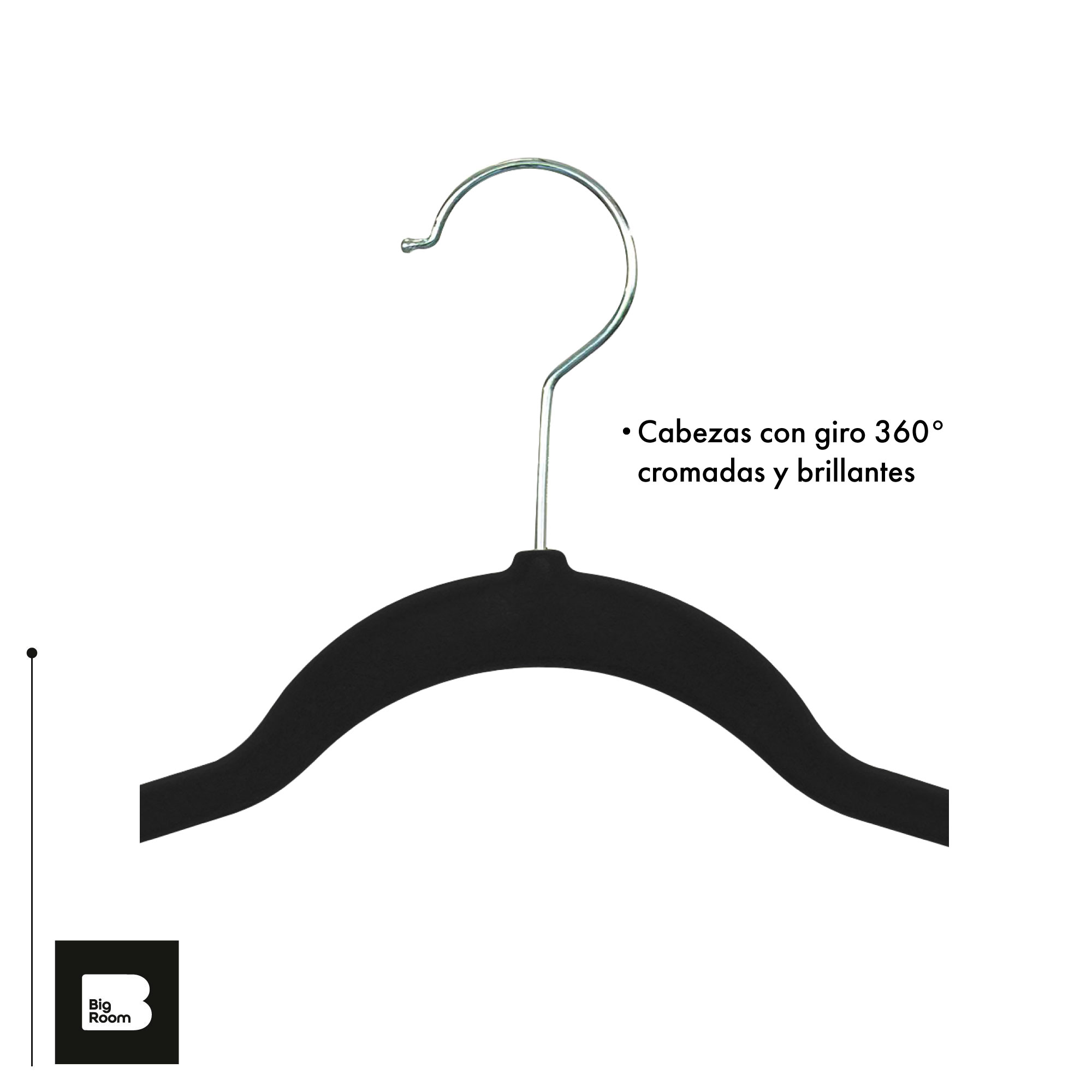 Set De 50 Ganchos De Ropa Terciopelo Antideslizantes Premium Negro