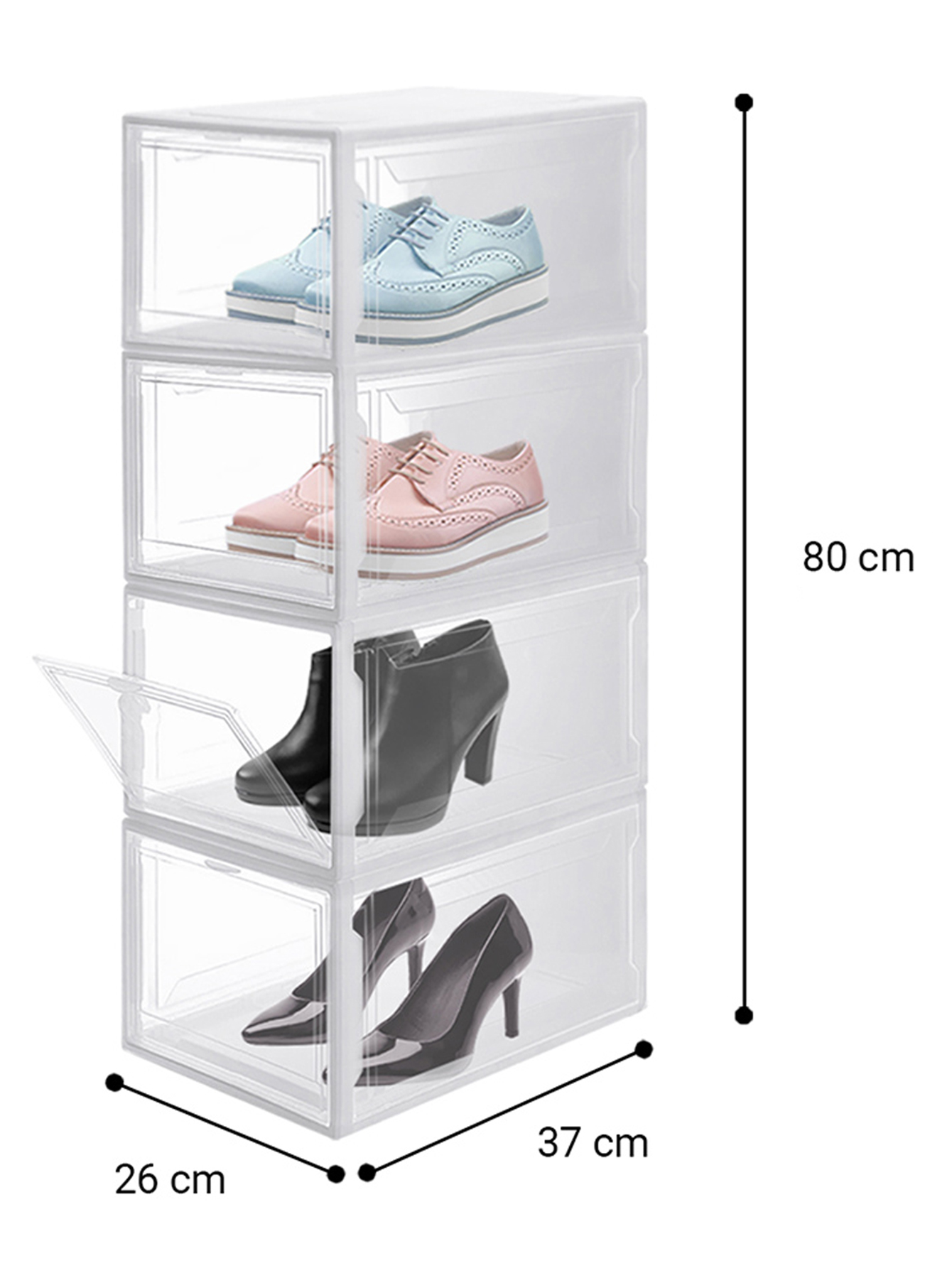 AG Box, Set de 4 Cajas de Zapatos Apilables Premium, Gris