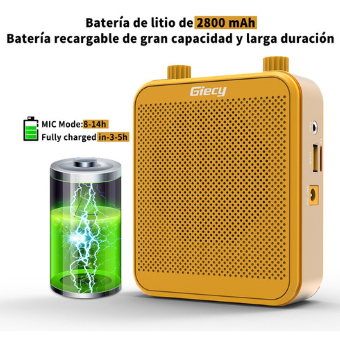 Amplificador De Voz Portátil Recargable Audio Bluetooth Amarillo