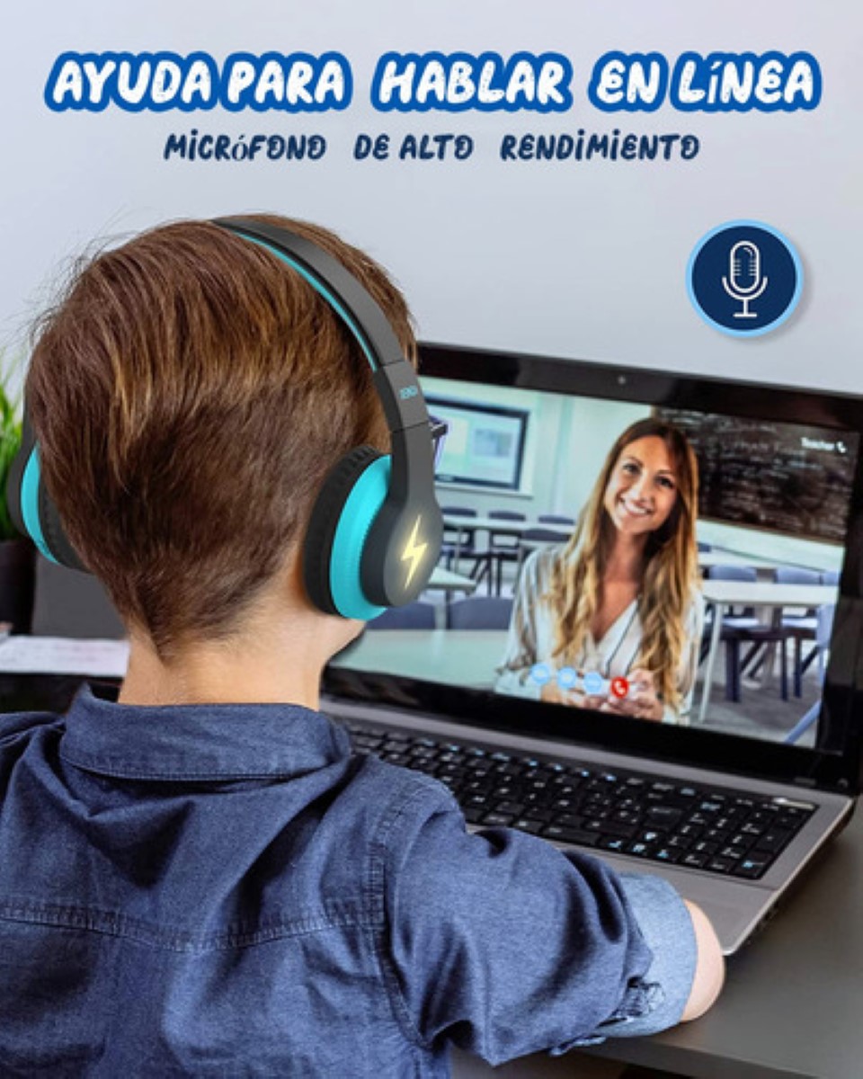 Auriculares Bluetooth Diadema Inalámbricos 45h Para Niños Negro Azul