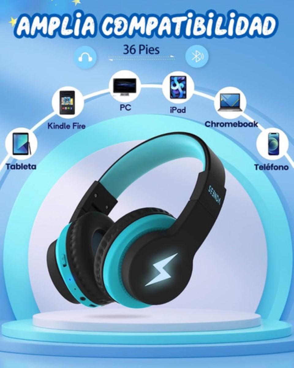 Auriculares Bluetooth Diadema Inalámbricos 45h Para Niños Negro Azul