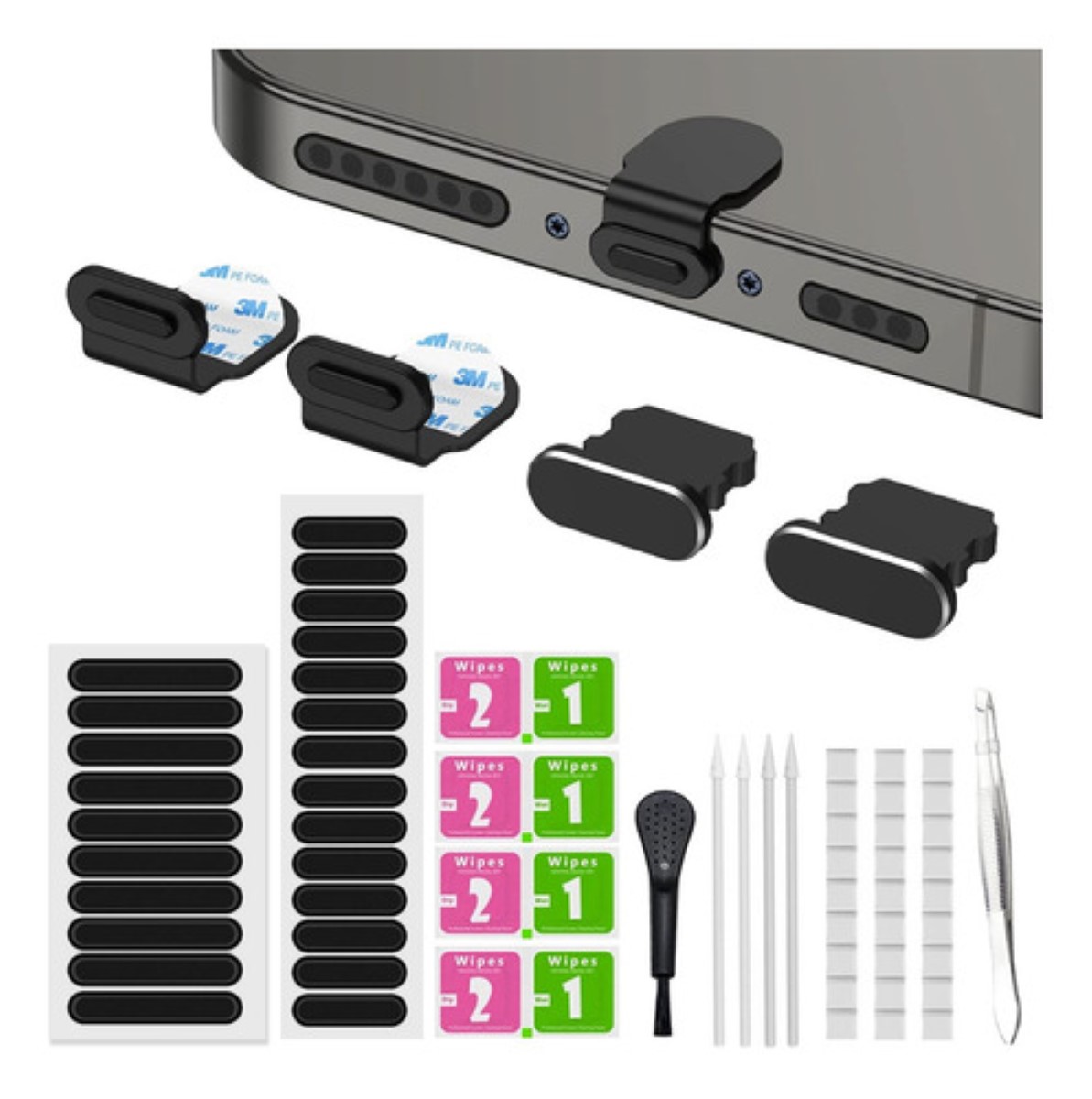 Kit Cepillo Limpieza Bocinas Limpiador Para iPhone Protector Negro