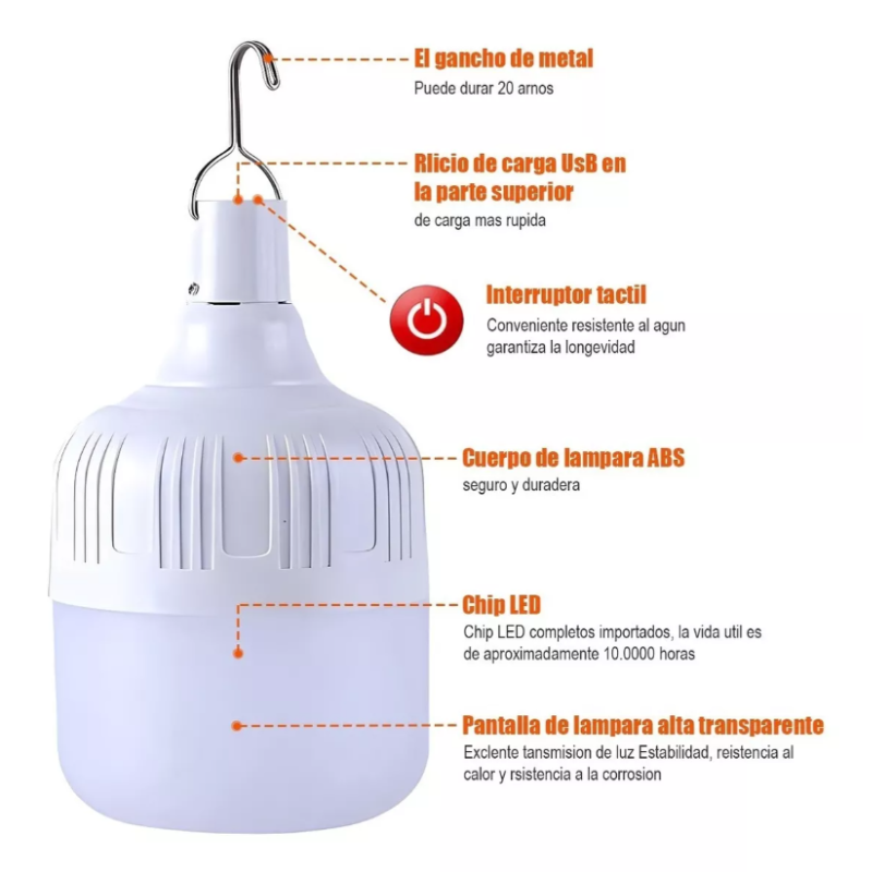 Foco portatil Recargable Emergencia Usb 80w.