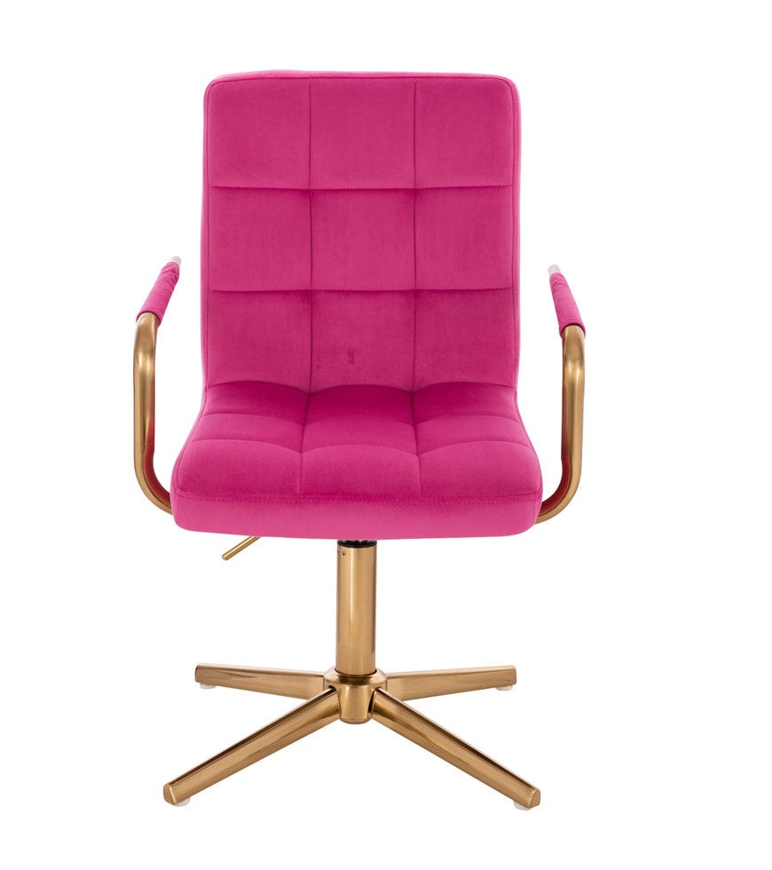 Silla para tocador EL7009F-3 Tela Rosa forrado en Tela acolchonado con brazo en estructura cromo dorado con base cruz y de altura regulable