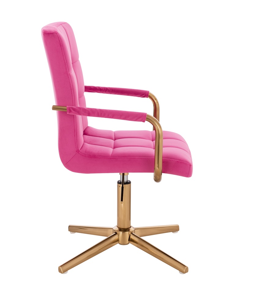 Silla para tocador EL7009F-3 Tela Rosa forrado en Tela acolchonado con brazo en estructura cromo dorado con base cruz y de altura regulable