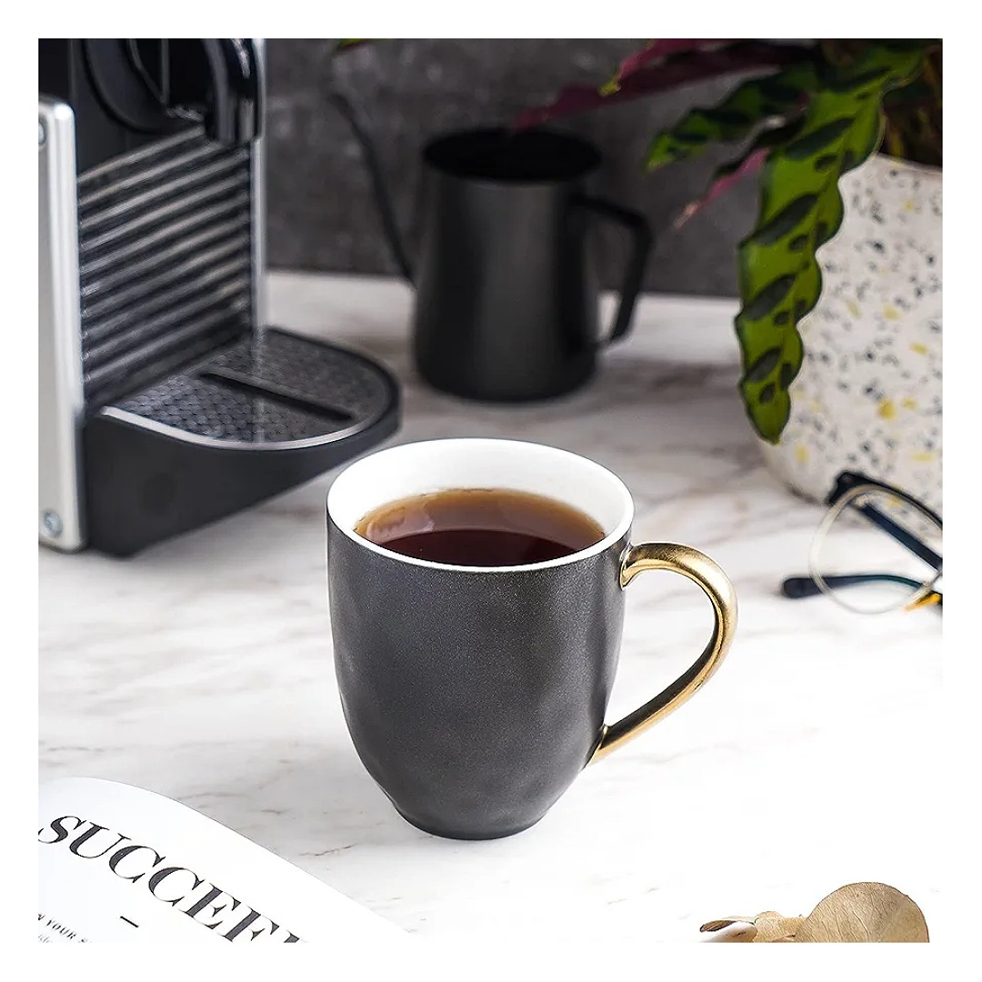 Stone Lain - Vajilla de porcelana de 16 piezas, servicio para 4, negro con ribete dorado