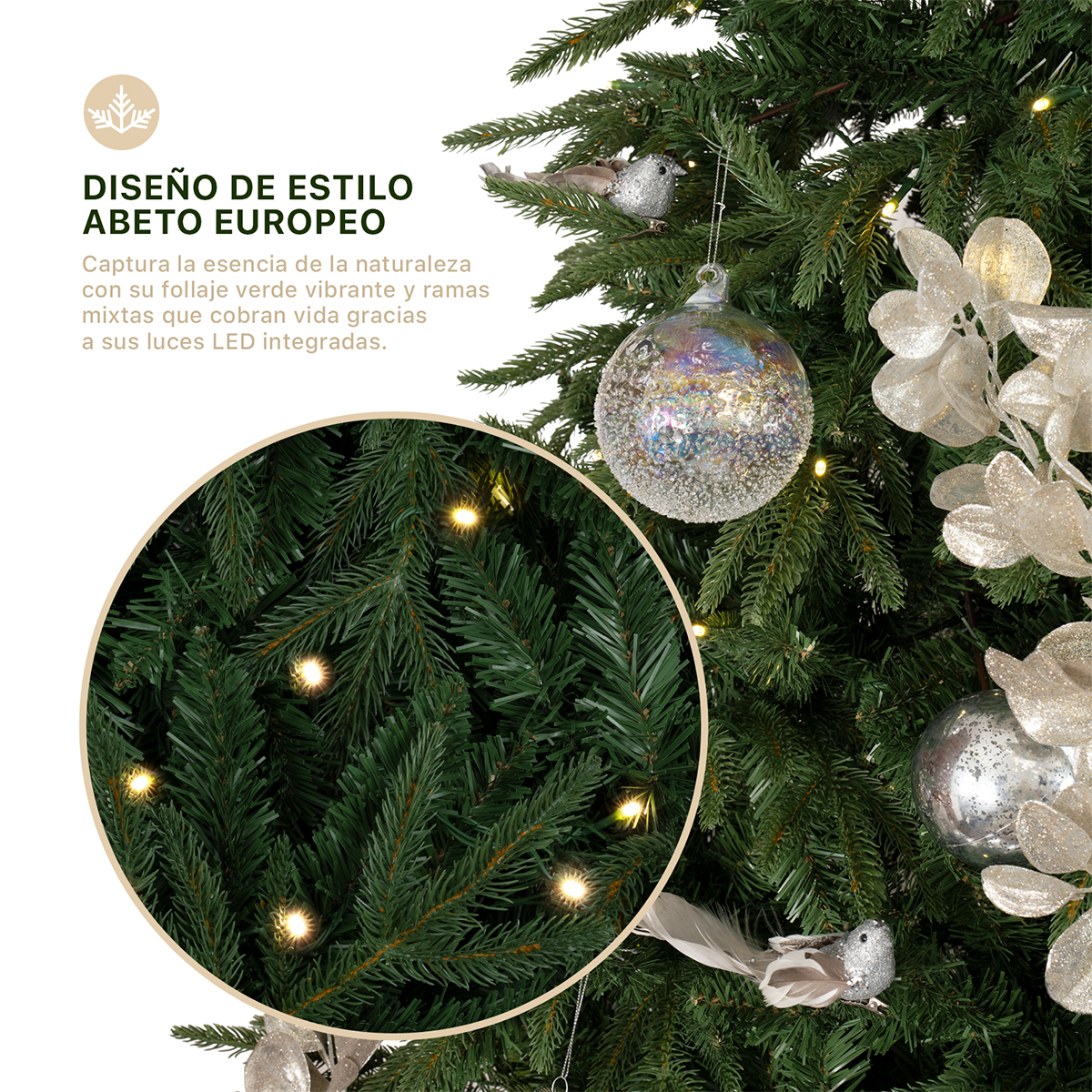 Árbol de Navidad Luces Led Pino 2.2m 1350 Ramas - Verde para ESQUIMAL