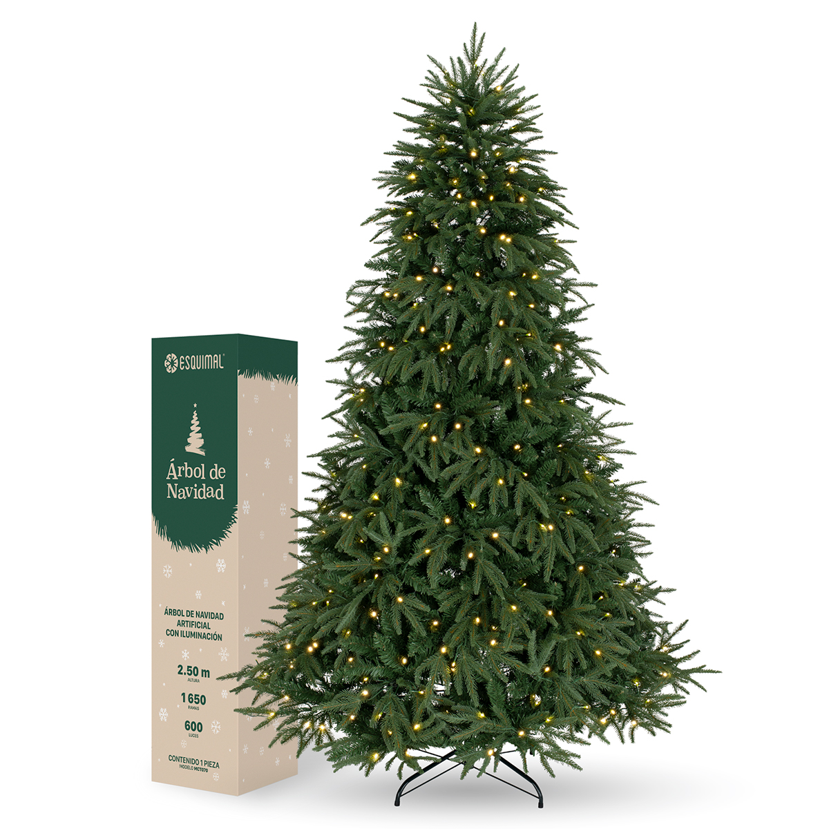 Árbol de Navidad Luces Led Pino 2.5m 1650 Ramas - Verde para ESQUIMAL
