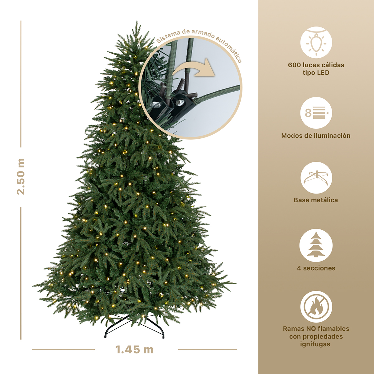 Árbol de Navidad Luces Led Pino 2.5m 1650 Ramas - Verde para ESQUIMAL