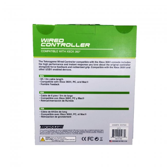 Control alambrico compatible con Xbox 360 Blanco Teknogame