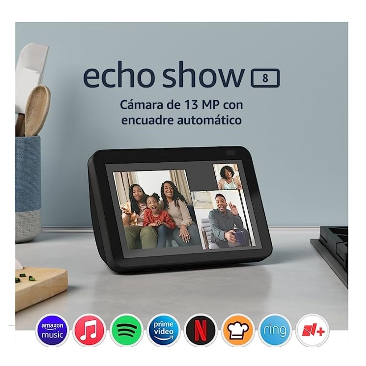 PANTALLA INTELIGENTE ECHO SHOW 8 2ND GEN HD ALEXA Y CÁMARA 13MP NEGRO ALBY2
