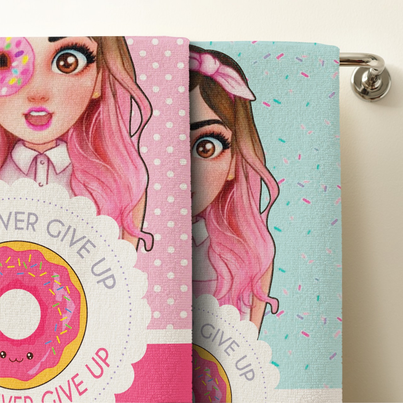 Set 2 Toallas De Baño Diseño Mis Pastelitos Microfibra Absorbente Estampado Infantil