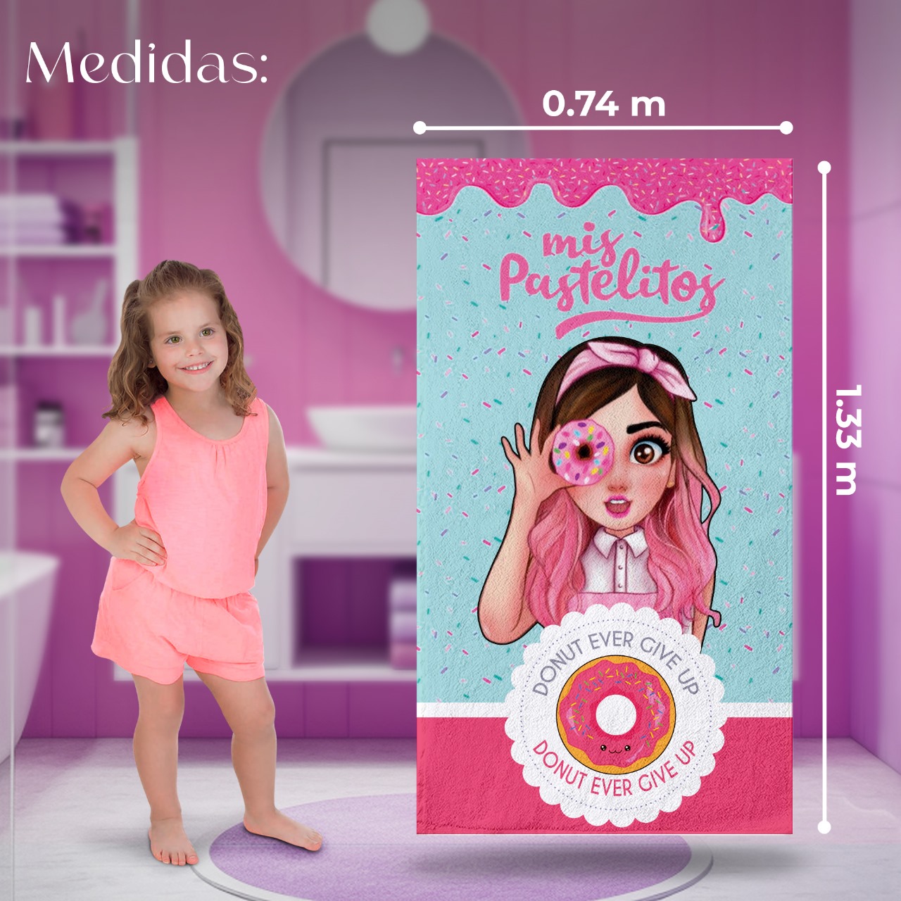 Set 2 Toallas De Baño Diseño Mis Pastelitos Microfibra Absorbente Estampado Infantil