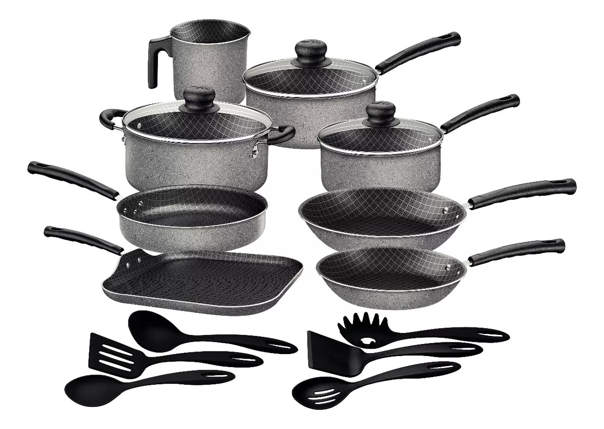 Bateria De Cocina Antiadherente 27899-361 17 Piezas Gris