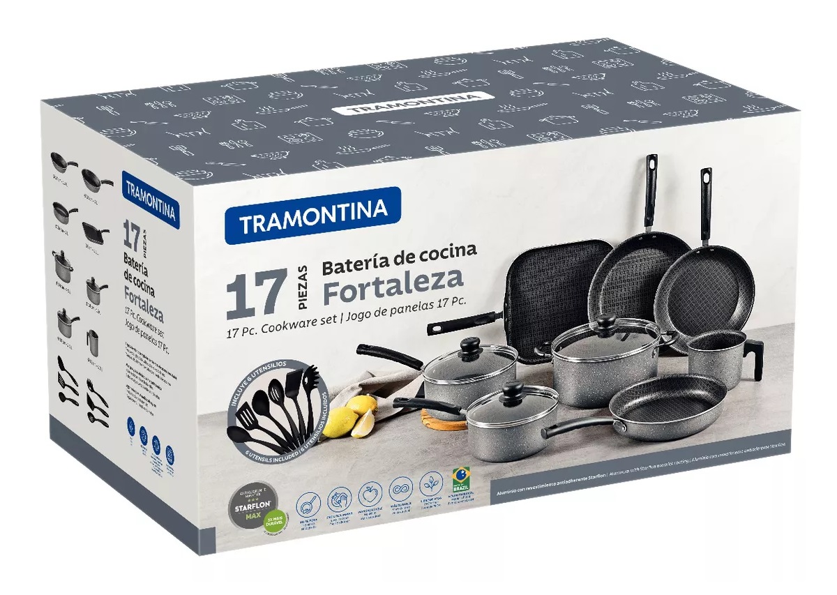 Set Ollas Bateria De Cocina Tramontina Loreto Teflon 4 Pzs