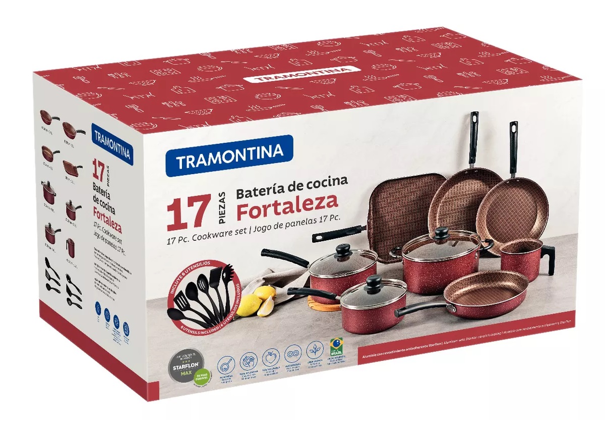 Bateria De Cocina Antiadherente 27899-362 17 Piezas Roja