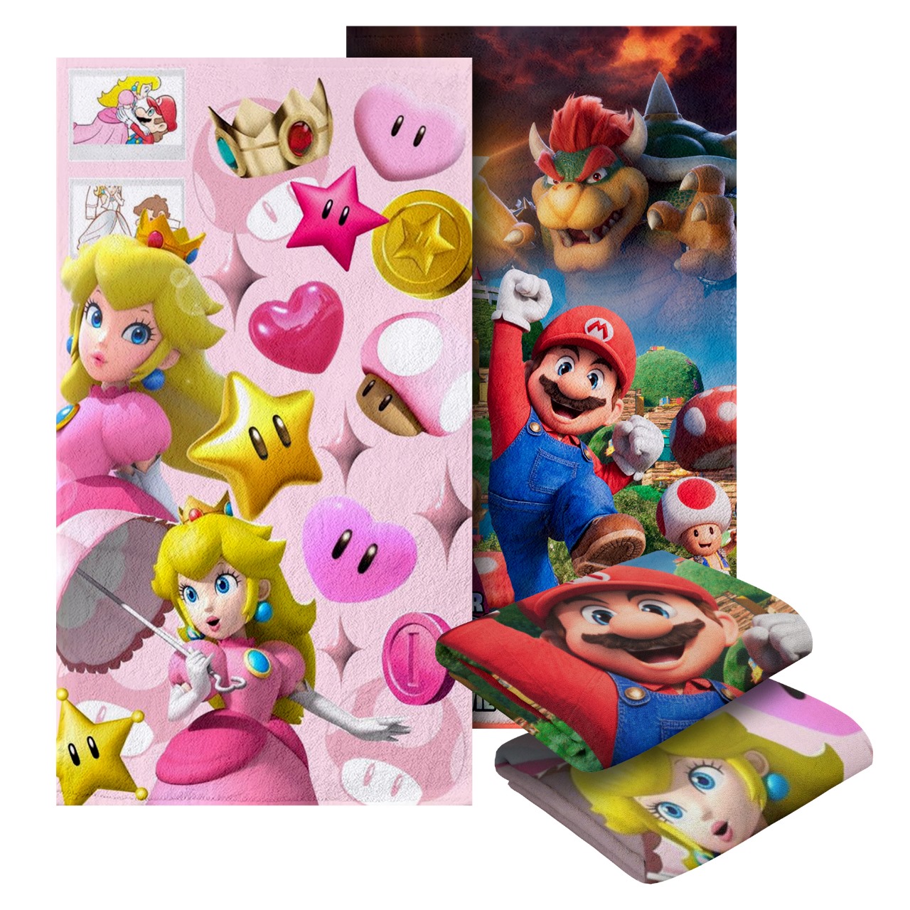 Set 2 Toallas De Baño Diseño Super Mario Bros Microfibra Absorbente Estampado