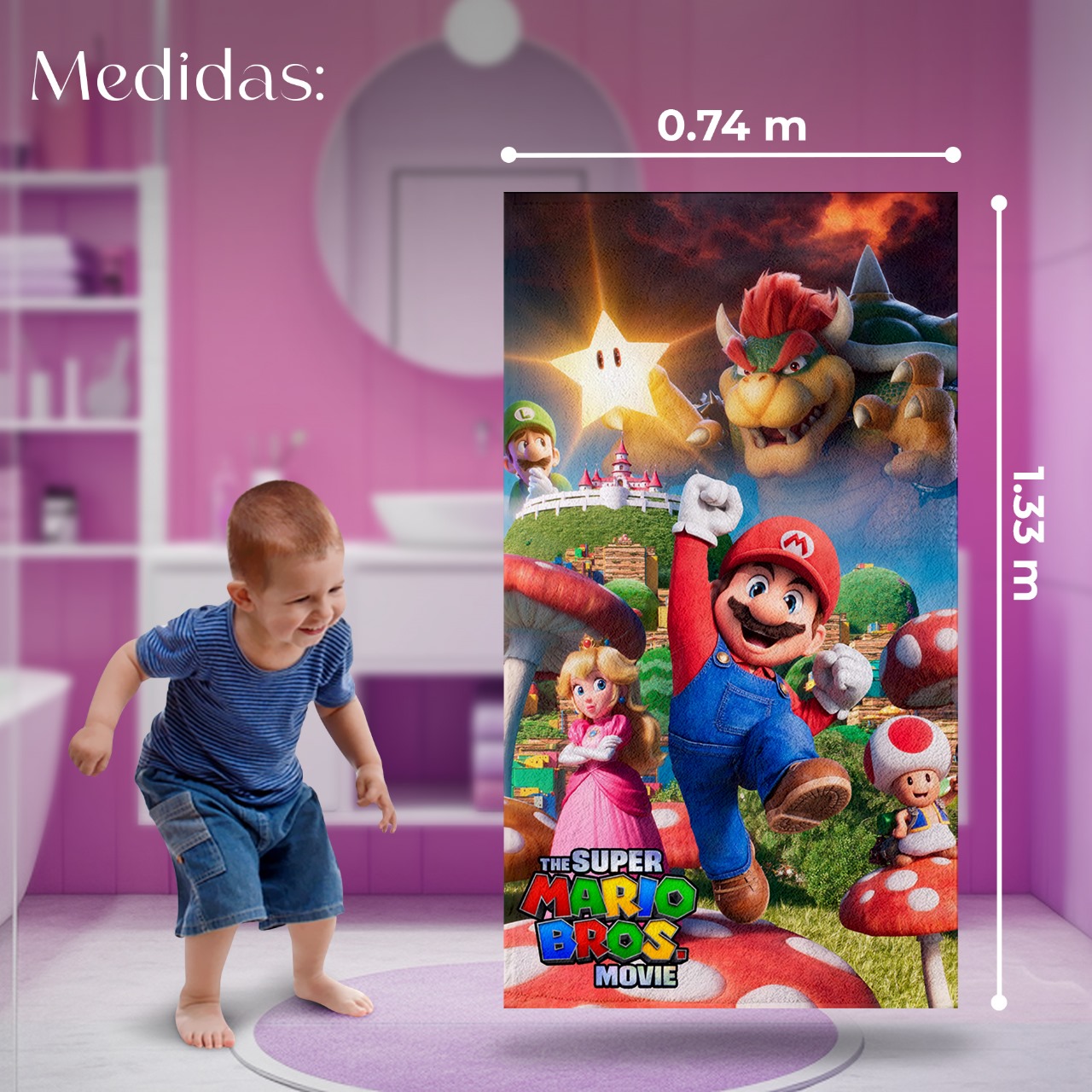 Set 2 Toallas De Baño Diseño Super Mario Bros Microfibra Absorbente Estampado