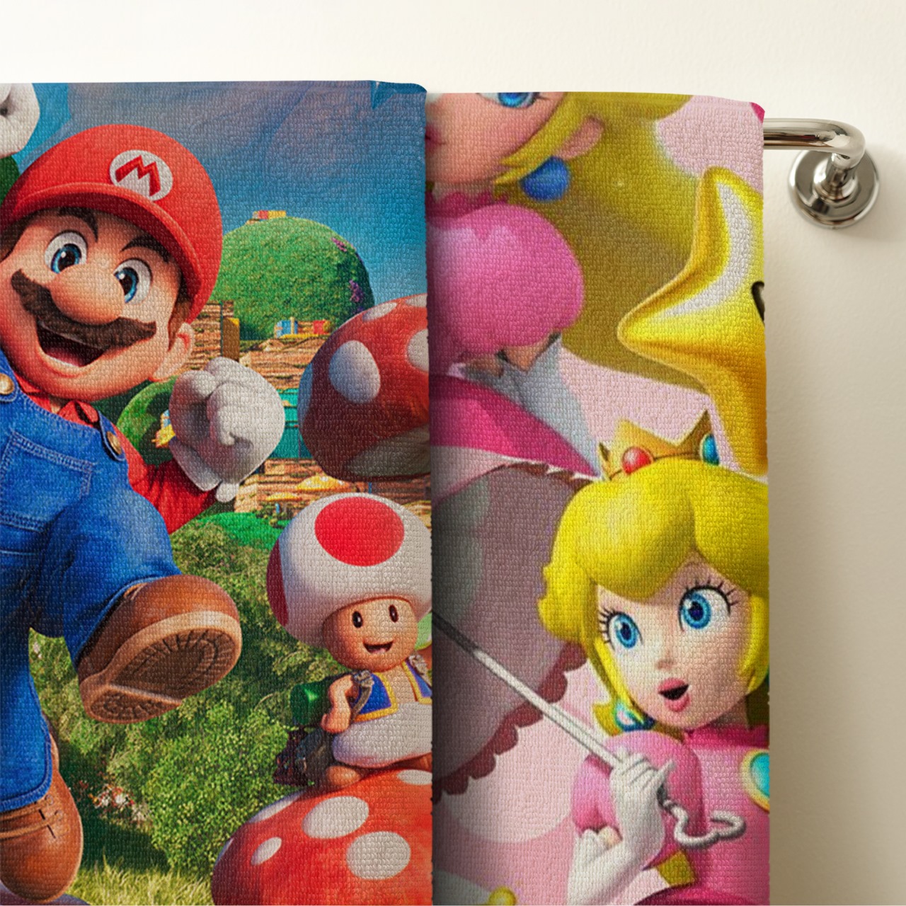 Set 2 Toallas De Baño Diseño Super Mario Bros Microfibra Absorbente Estampado