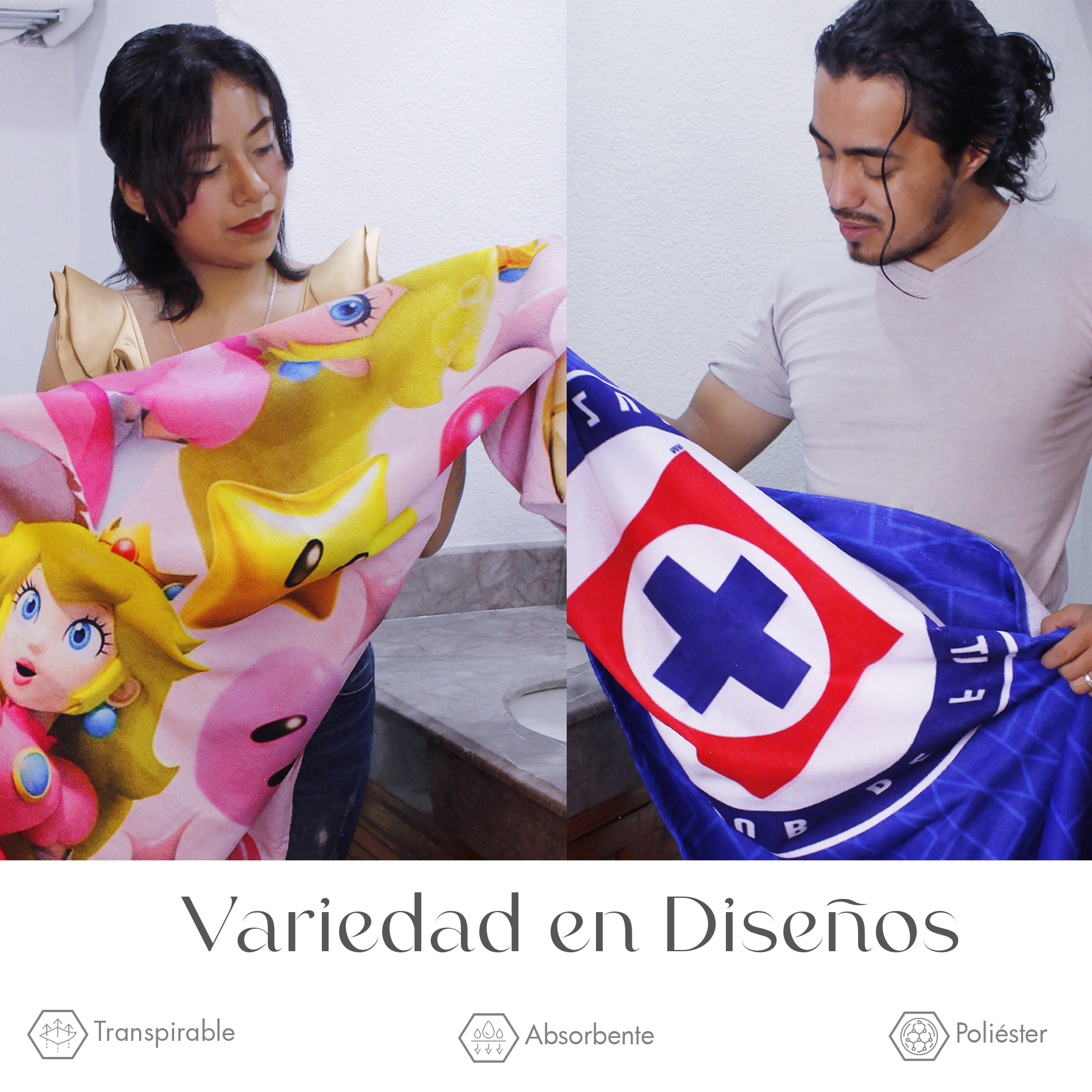 Set 2 Toallas De Baño Diseño Super Mario Bros Microfibra Absorbente Estampado