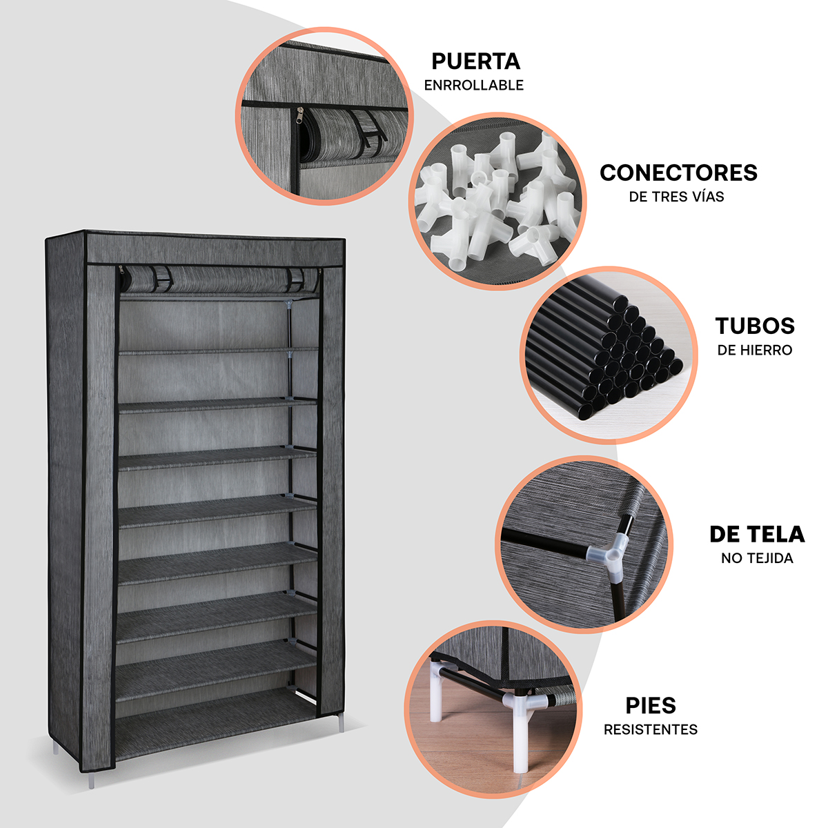 Armario De Tela Portátil Para Ropa Y Zapatos 9 Niveles.