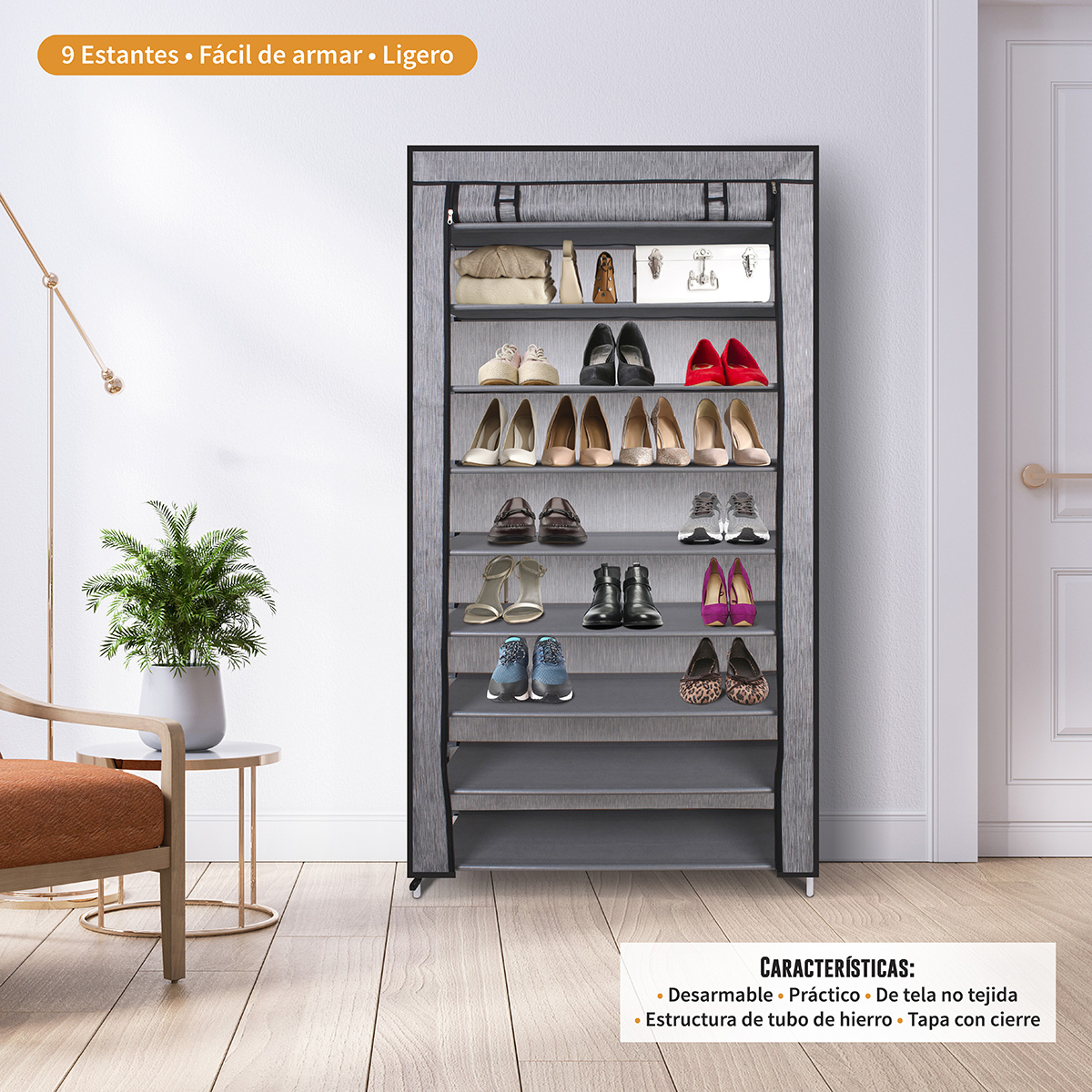 Armario De Tela Portátil Para Ropa Y Zapatos 9 Niveles.