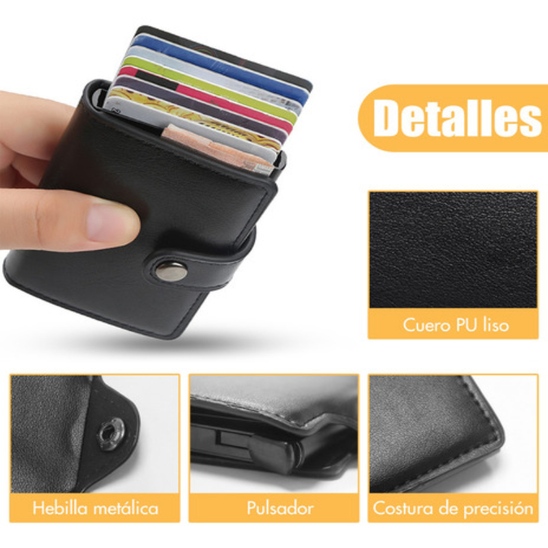 Cartera De Hombre De Piel Con Tarjetero De Aluminio Protección Rfid