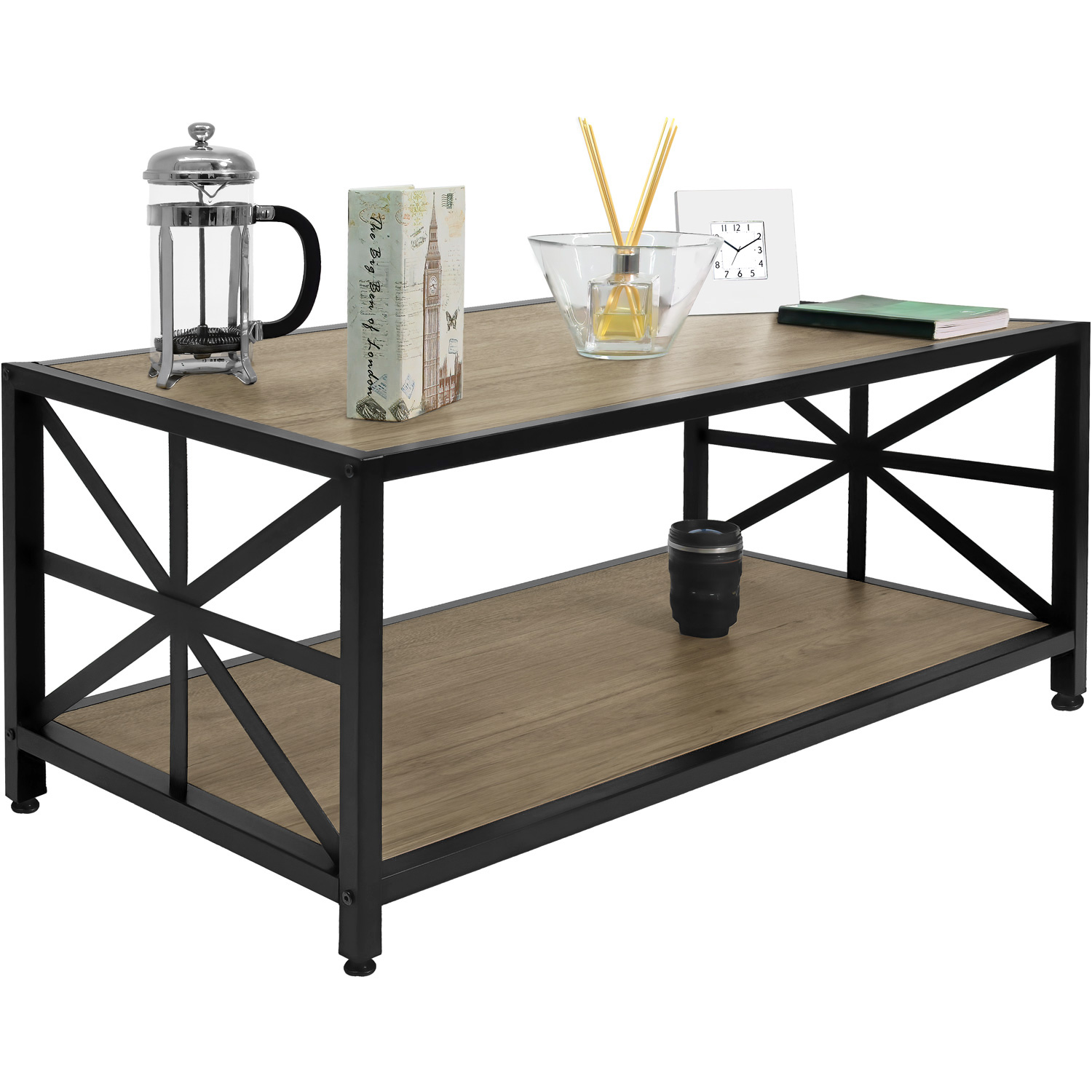 Mesa Centro Minimalista Moderna 2 Niveles 107cm Cuadrada