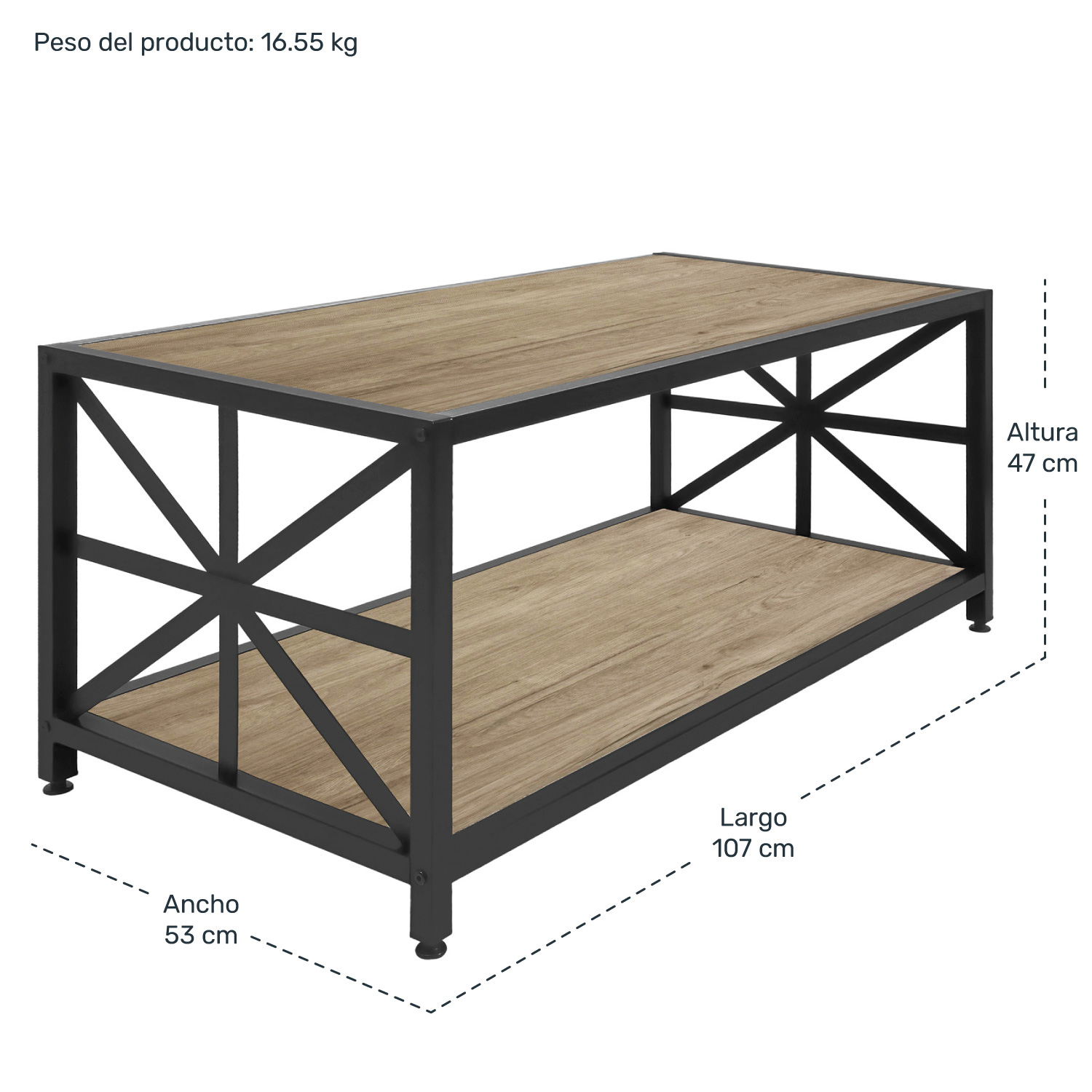 Mesa Centro Minimalista Moderna 2 Niveles 107cm Cuadrada
