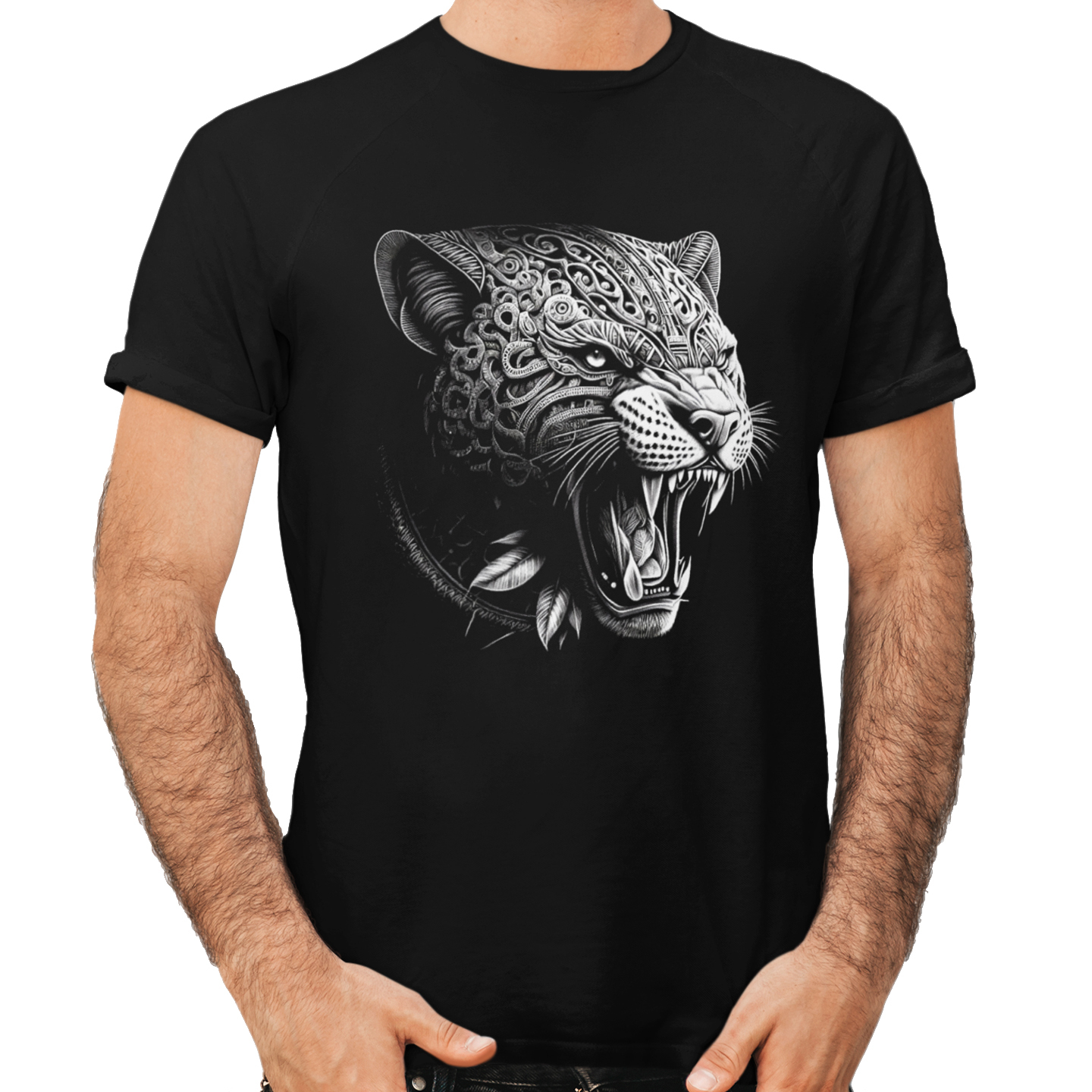 Playera Caballero y Dama Jaguar con Hojas Animales Cultura 