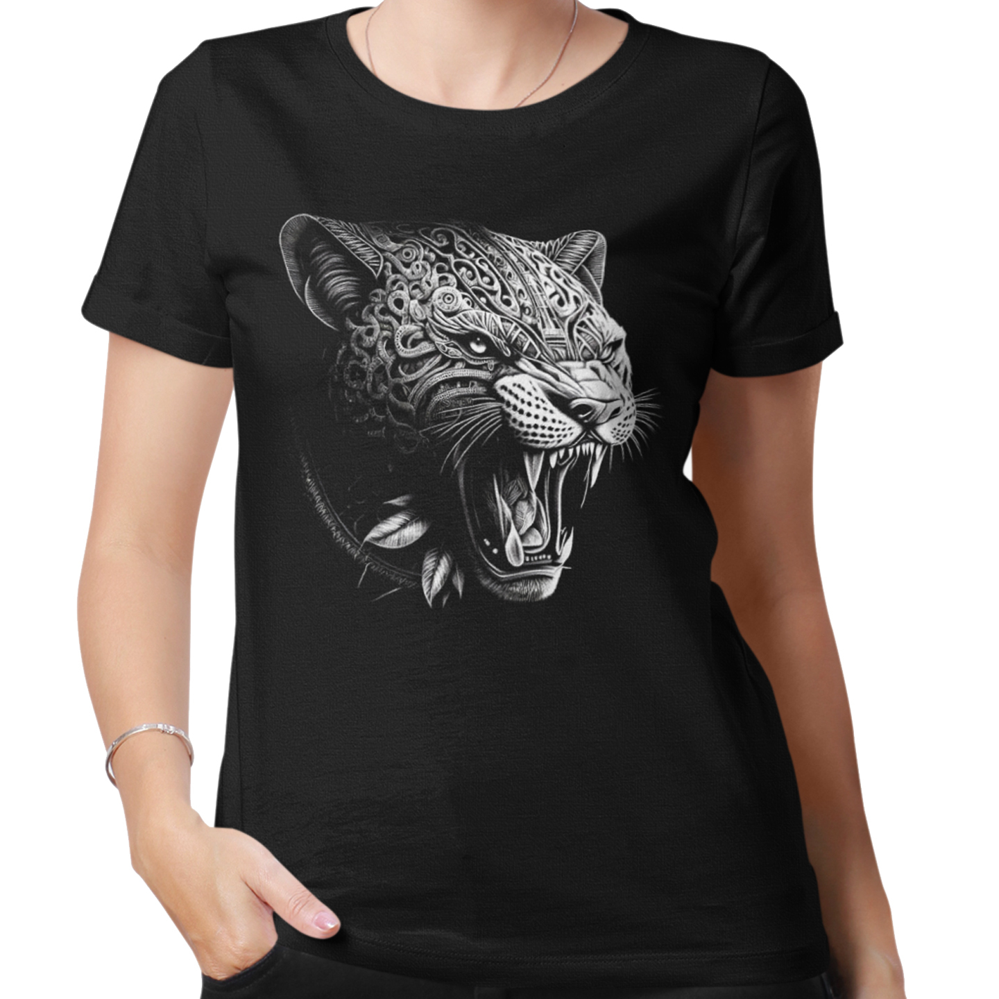 Playera Caballero y Dama Jaguar con Hojas Animales Cultura 